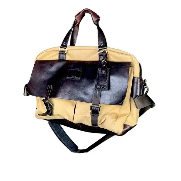 Vintage Tumi Townhouse Sloane Briefcase Khaki/Leather Classic Preppy Excellent - Picture 1 of 13